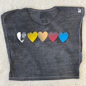 ❤️ Rebel Yell Oversized Crop Gray Rainbow Heart Tee Size XS NWOT